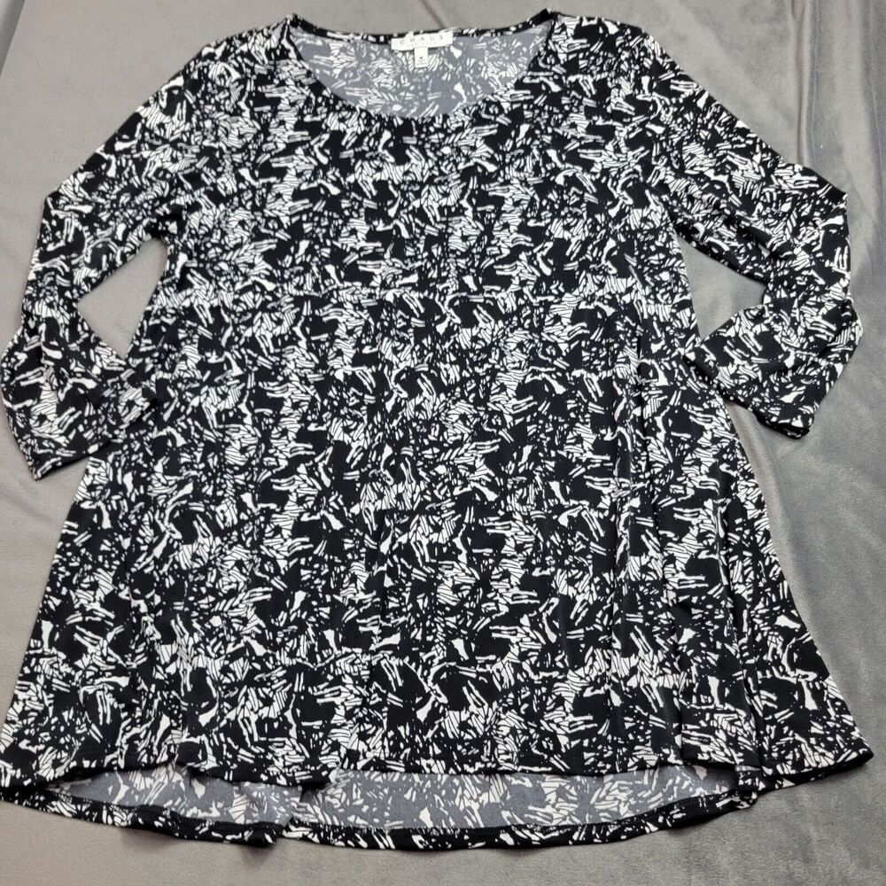Chaus New York Womens Abstract Black & White Tunic Top Size M Polyester/Spandex‎